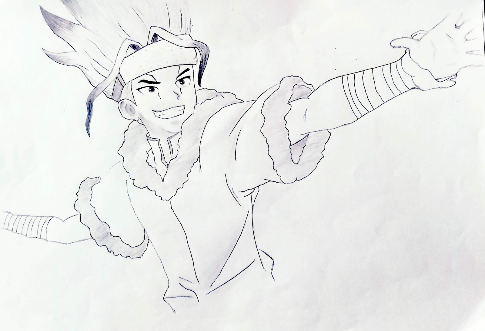 Pencil sketch of a character reaching forward